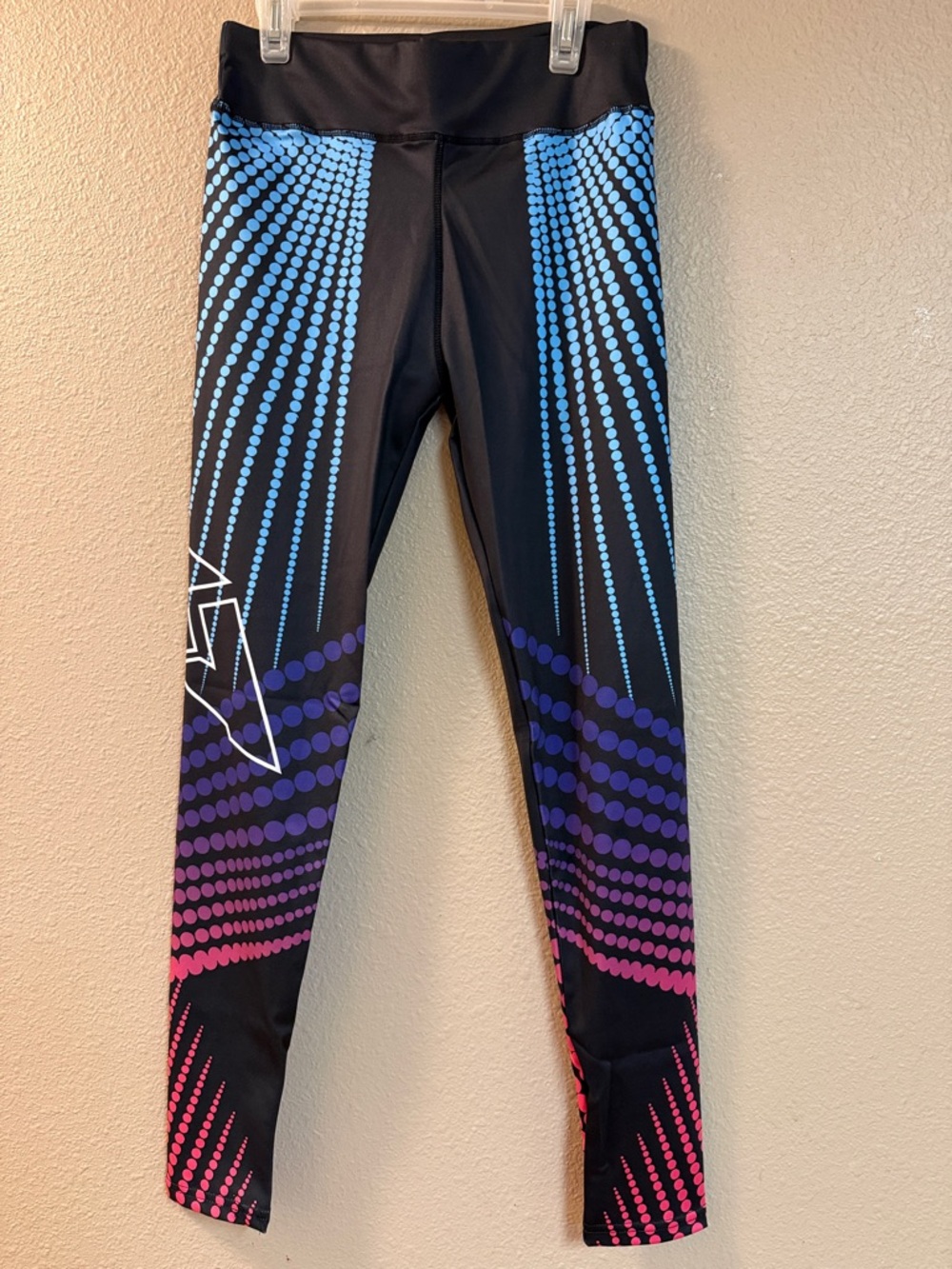 Kids Black Performance Leggings with Blue, Purple & Pink Dot Design